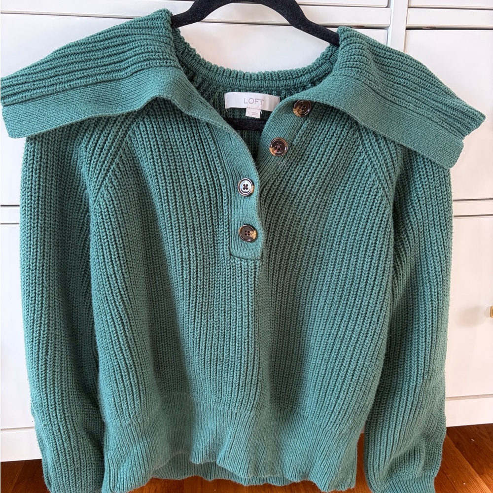 LOFT Teal Off-the-Shoulder Sweater